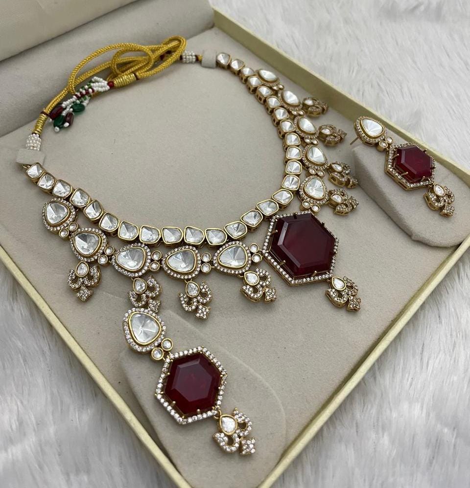 Bridal Polki Indian Ethnic Kundan Necklace Earrings For Wedding - Libasaa.com