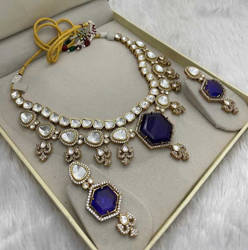 Bridal Polki Indian Ethnic Kundan Necklace Earrings For Wedding - Libasaa.com