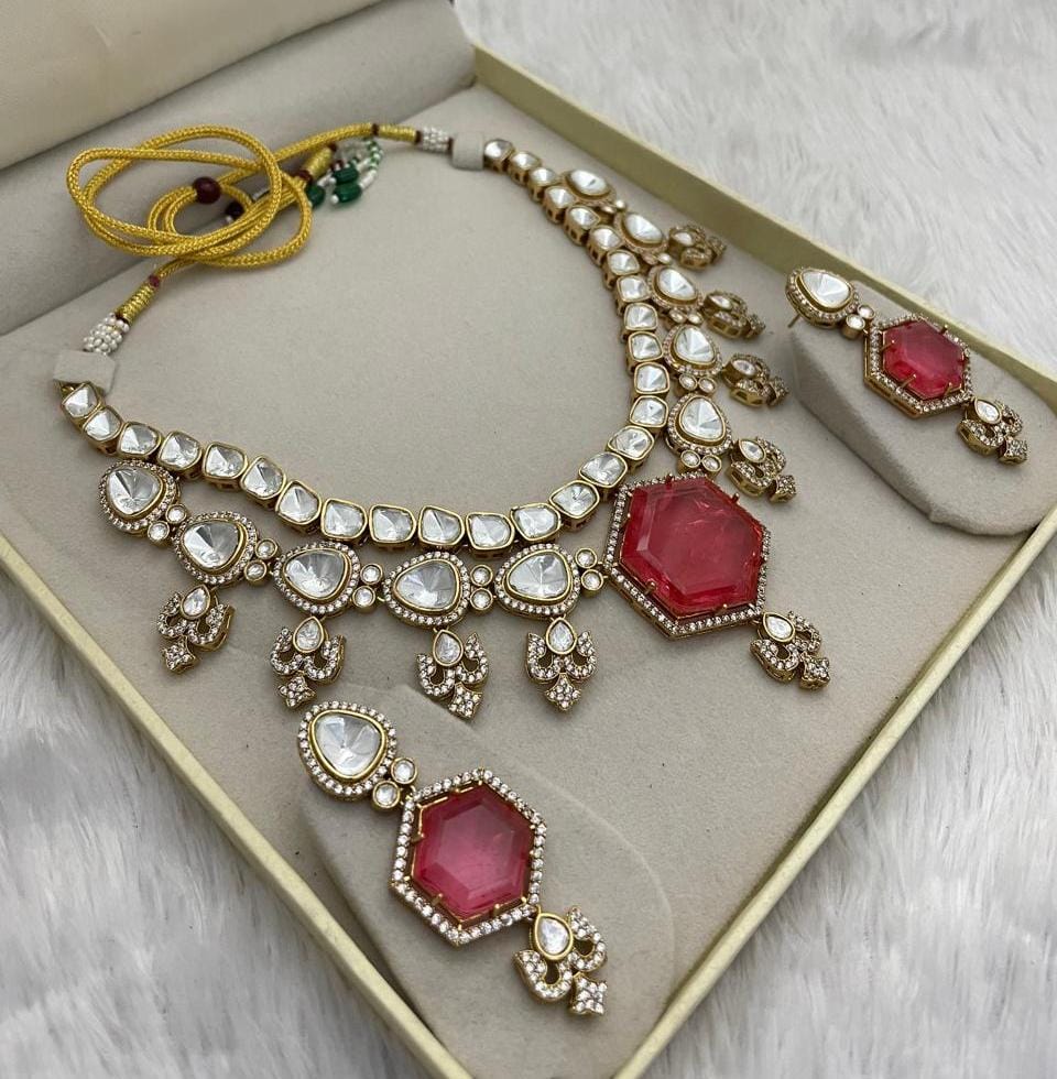 Bridal Polki Indian Ethnic Kundan Necklace Earrings For Wedding - Libasaa.com