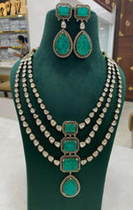 Sabyasachi Victorian Three Layer Polki Kundan NecklaceEarrings Set - Libasaa.com