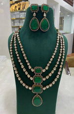 Sabyasachi Victorian Three Layer Polki Kundan NecklaceEarrings Set - Libasaa.com