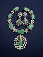 Antique Silver Tone Polki Necklace Kundan Earings Set For Wedding - Libasaa.com
