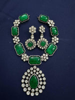 Antique Silver Tone Polki Necklace Kundan Earings Set For Wedding - Libasaa.com