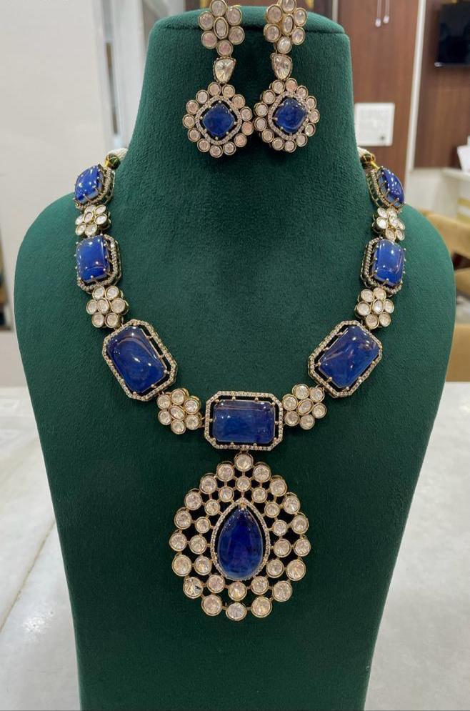 Indian Square Flower Design Polki Kundan Necklace Earrings Set For Women - Libasaa.com