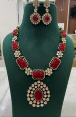 Indian Square Flower Design Polki Kundan Necklace Earrings Set For Women - Libasaa.com
