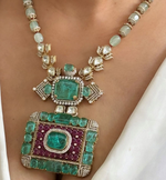 Rajsthani Royal Dangling Polki Necklace Earrings Kundan Jewelry Set - Libasaa.com