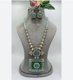 Rajsthani Royal Dangling Polki Necklace Earrings Kundan Jewelry Set - Libasaa.com