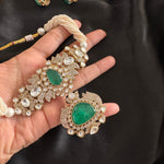 Punjabi Green Traditional Polki Kundan Necklace Set For Wedding - Libasaa.com