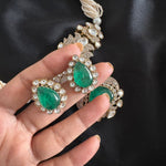 Punjabi Green Traditional Polki Kundan Necklace Set For Wedding - Libasaa.com