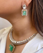 Pakistani Gold Plated Polki Choker Earrings Set For Women - Libasaa.com