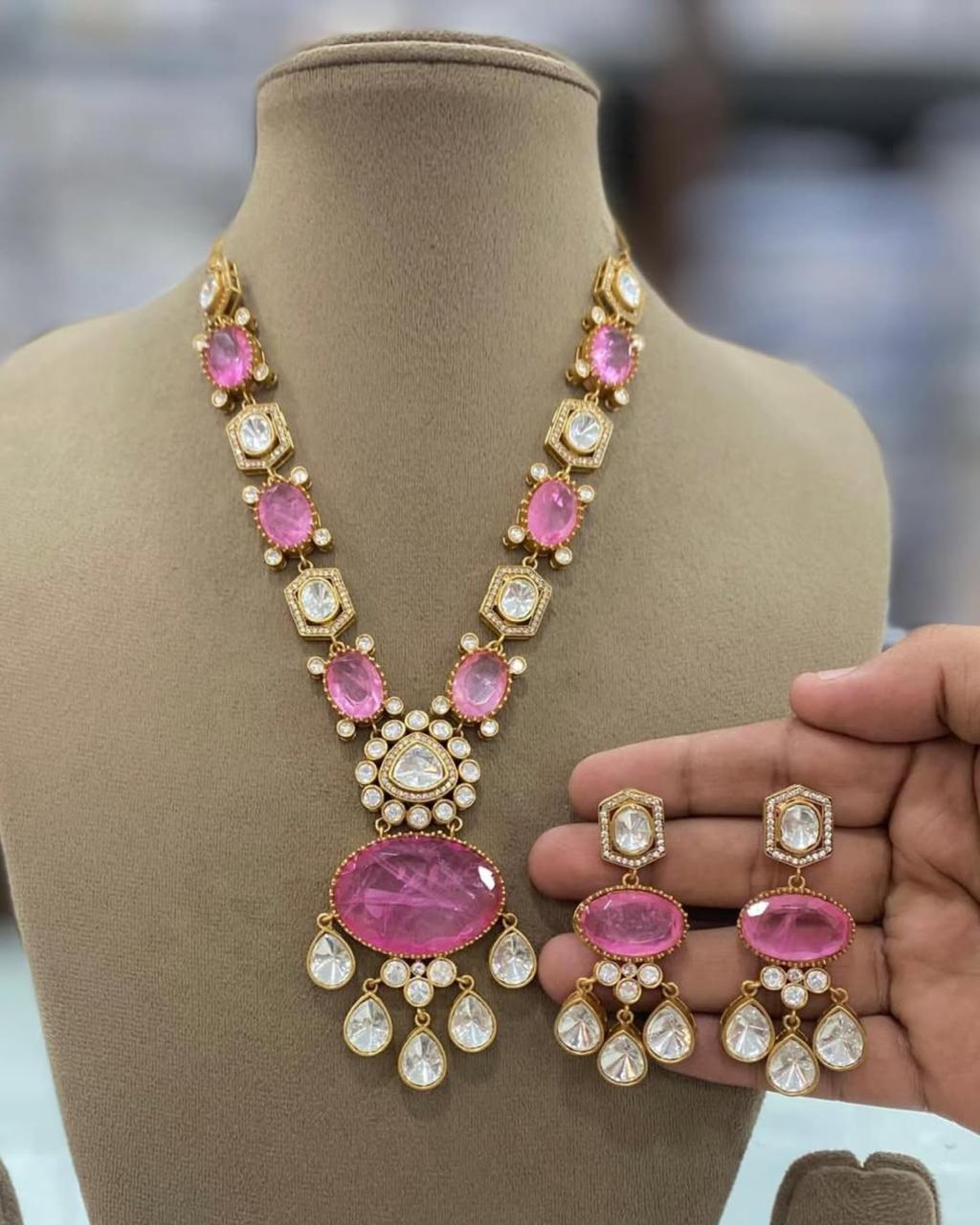 Indian Teardrop American Diamond Necklace Set For Festive Occasions - Libasaa.com