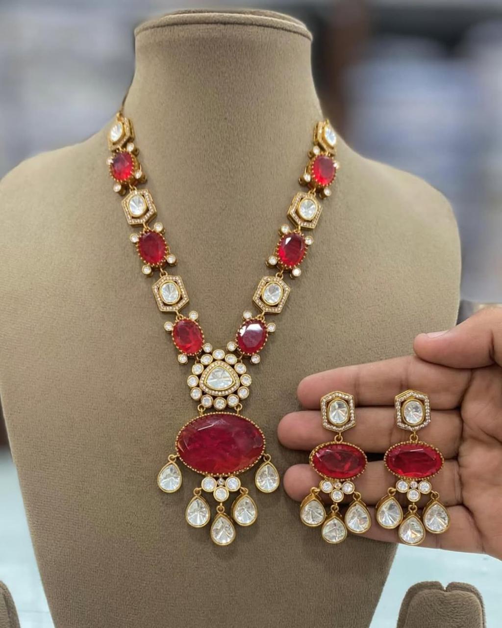 Indian Teardrop American Diamond Necklace Set For Festive Occasions - Libasaa.com