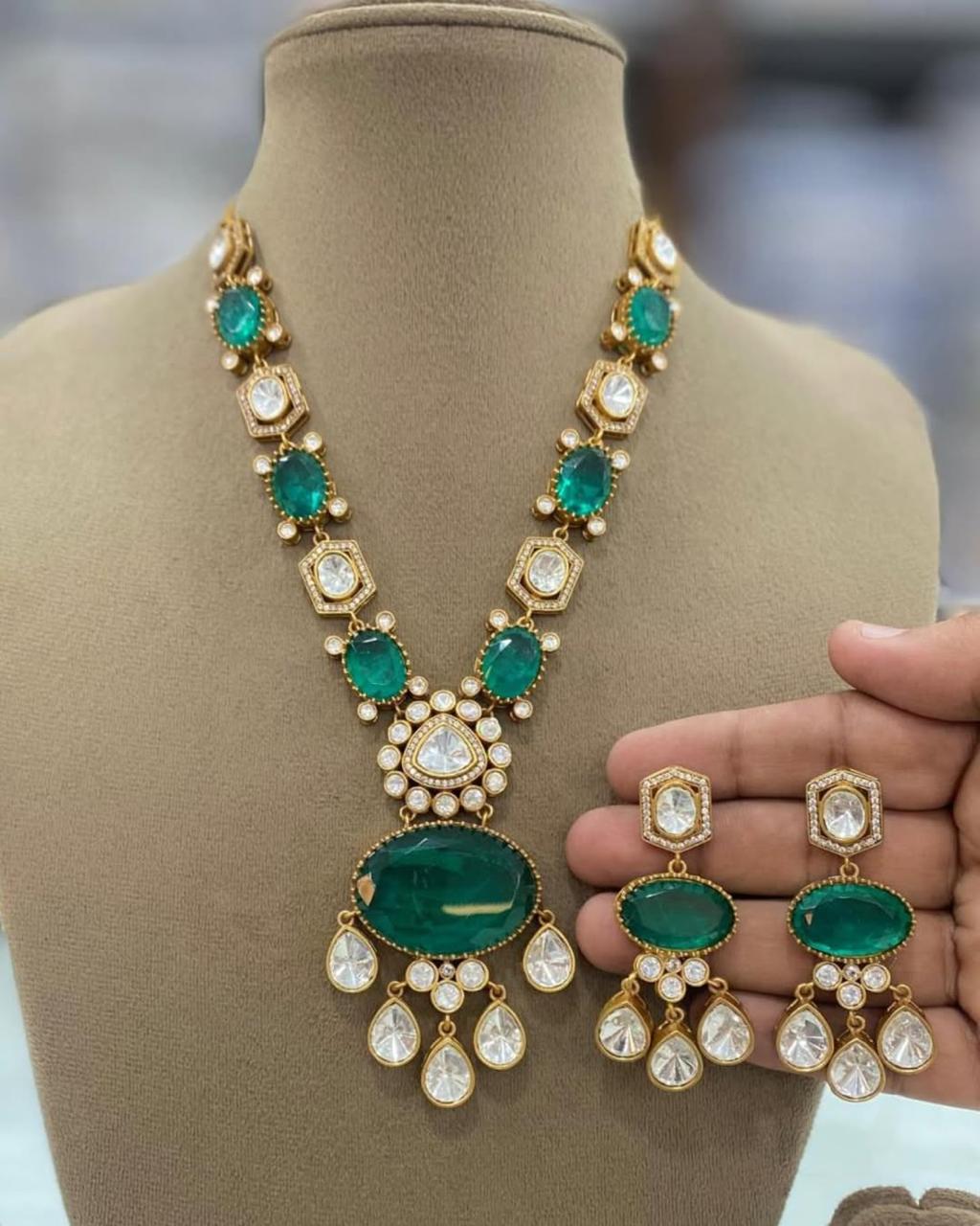 Indian Teardrop American Diamond Necklace Set For Festive Occasions - Libasaa.com