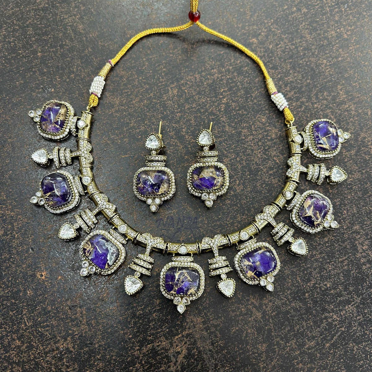 Pakistani Traditional Kundan Choker Matching Earrings Polki Jewelry Set For Women - Libasaa.com
