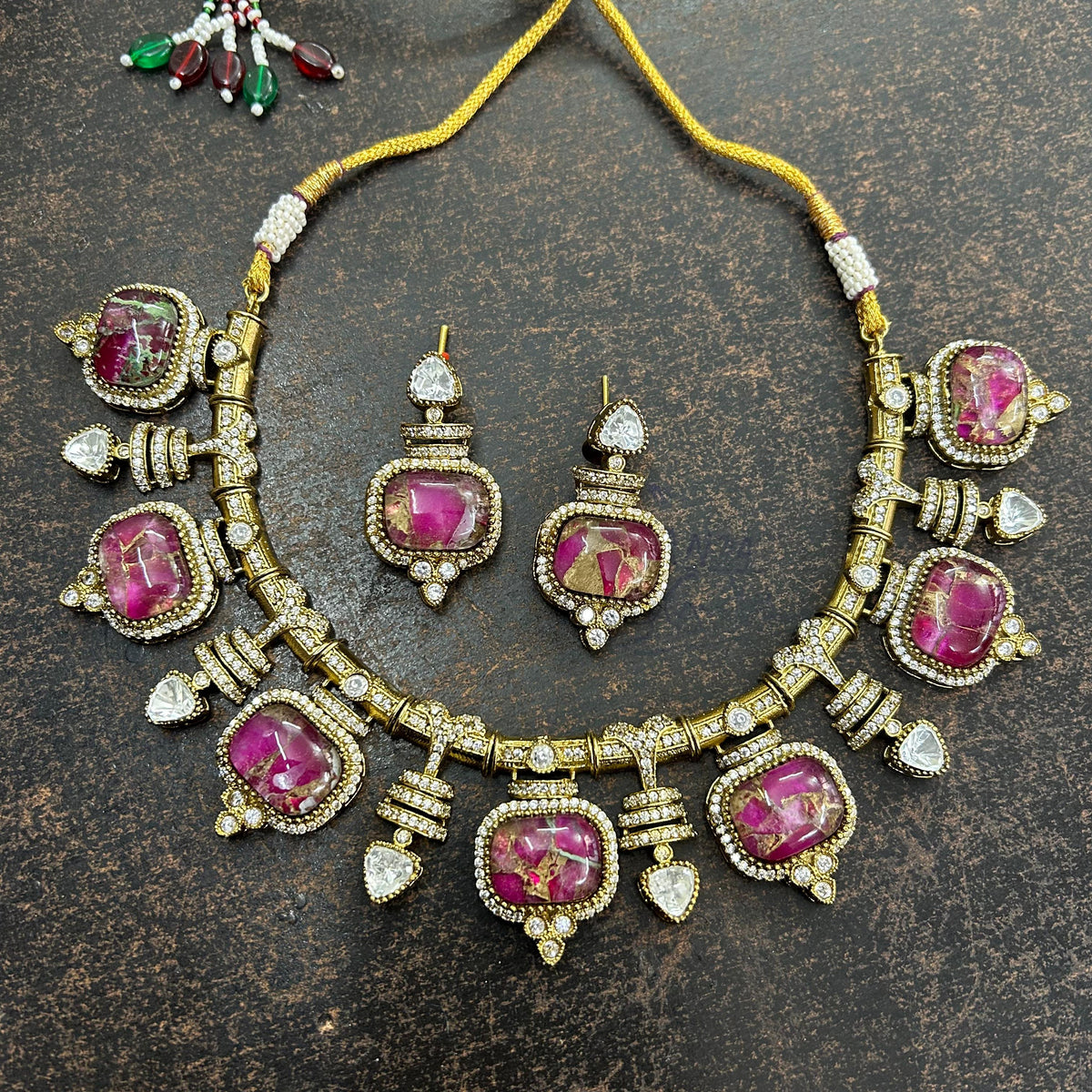 Pakistani Traditional Kundan Choker Matching Earrings Polki Jewelry Set For Women - Libasaa.com