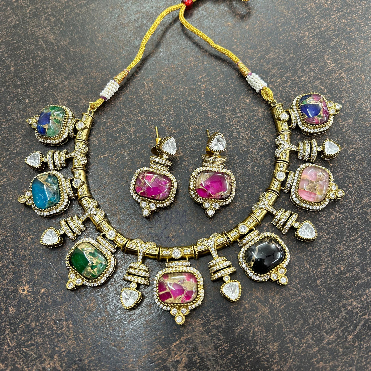 Pakistani Traditional Kundan Choker Matching Earrings Polki Jewelry Set For Women - Libasaa.com