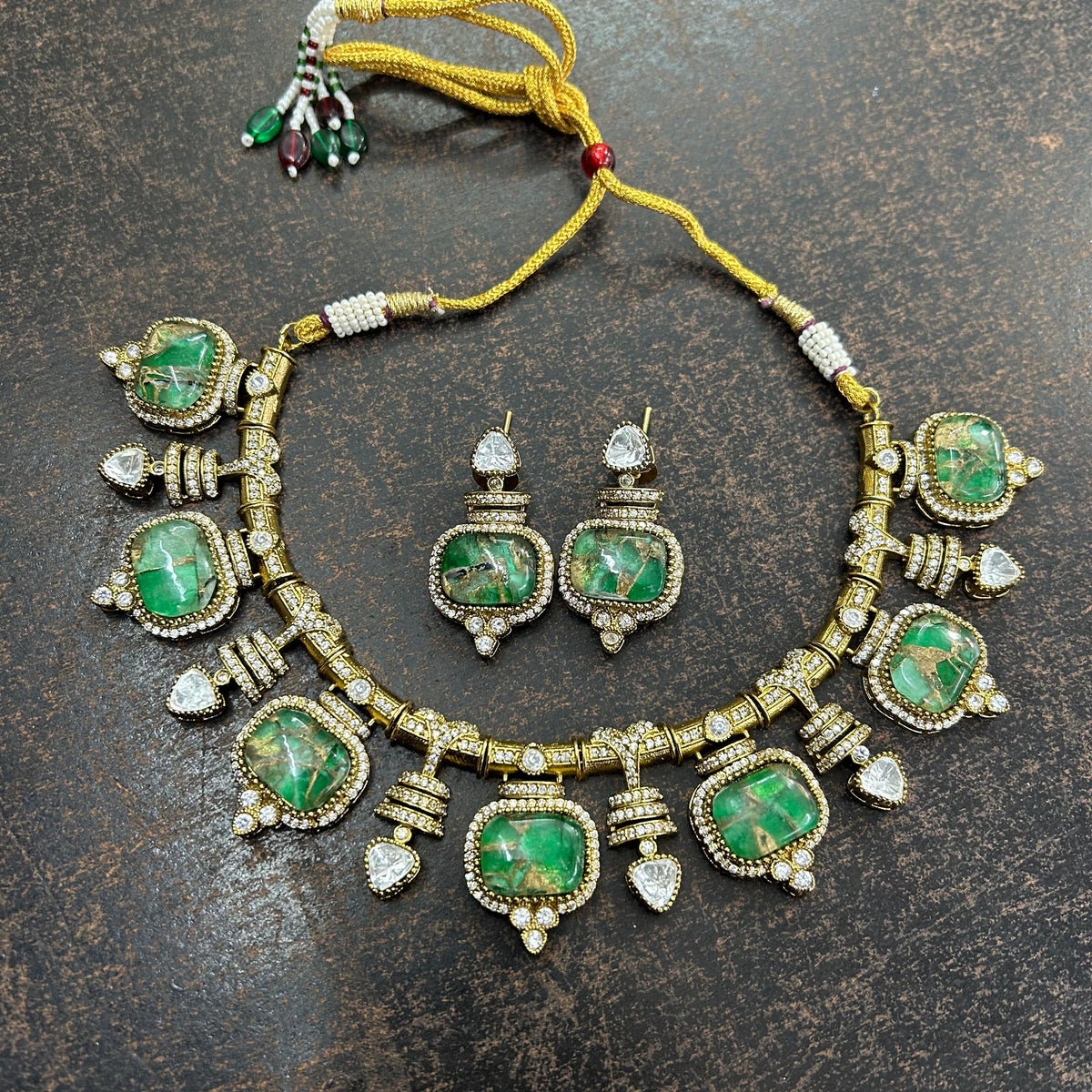 Pakistani Traditional Kundan Choker Matching Earrings Polki Jewelry Set For Women - Libasaa.com
