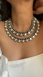 Double Layer Polki White Choker Earrings Set For Wedding - Libasaa.com