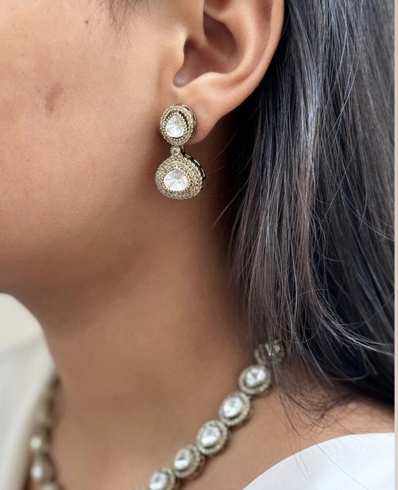 Pakistani Statement Polki Kundan Necklace & Earrings Set | Kundan Jewelry | Indian Jewelry | Pakistani Necklace Set | Traditional Jewelry | Polki Necklace - Libasaa.com