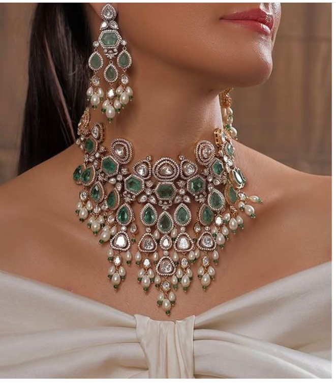 Celebrity Inspired Kundan Layered Choker & Earrings Set | Kundan Jewelry | Indian Jewelry | Pakistani Necklace Set | Traditional Jewelry - Libasaa.com