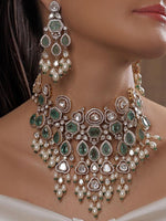 Green Multi-Layered Kundan Polki Choker Earrings Set | Kundan Jewelry | Indian Jewelry | Pakistani Necklace Set | Traditional Jewelry - Libasaa.com