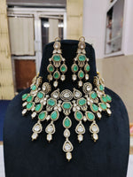 Green Multi-Layered Kundan Polki Choker Earrings Set | Kundan Jewelry | Indian Jewelry | Pakistani Necklace Set | Traditional Jewelry - Libasaa.com