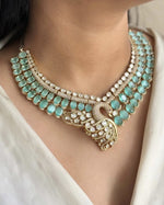 Jaipuri Pale Green Peacock Design Kundan Polki Choker Earrings Set | Kundan Jewelry | Indian Jewelry | Pakistani Necklace Set | Traditional Jewelry - Libasaa.com