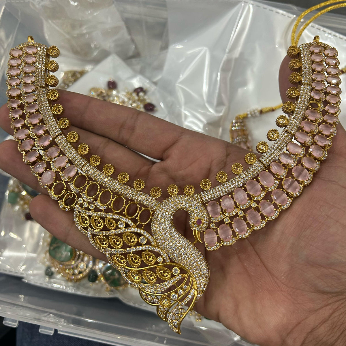 Jaipuri Pale Green Peacock Design Kundan Polki Choker Earrings Set | Kundan Jewelry | Indian Jewelry | Pakistani Necklace Set | Traditional Jewelry - Libasaa.com