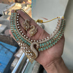 Jaipuri Pale Green Peacock Design Kundan Polki Choker Earrings Set | Kundan Jewelry | Indian Jewelry | Pakistani Necklace Set | Traditional Jewelry - Libasaa.com