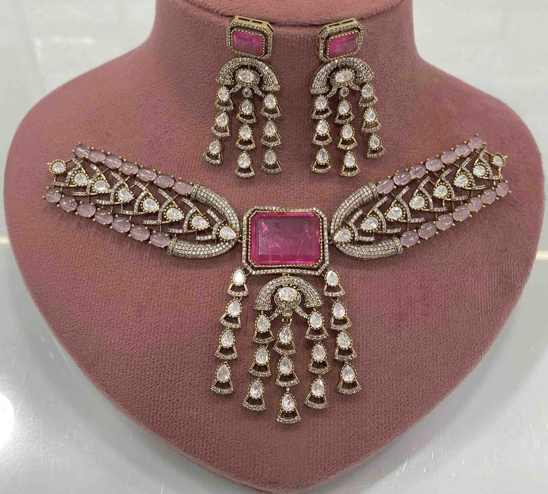 Punjabi Ethnic Kundan Choker Earrings Set for Weddings | Kundan Jewelry | Indian Jewelry | Pakistani Jewelry | Traditional Jewelry - Libasaa.com