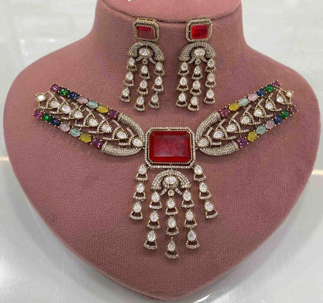 Punjabi Ethnic Kundan Choker Earrings Set for Weddings | Kundan Jewelry | Indian Jewelry | Pakistani Jewelry | Traditional Jewelry - Libasaa.com
