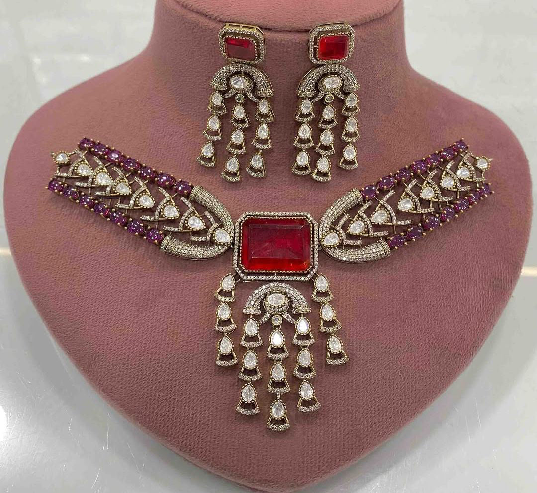 Punjabi Ethnic Kundan Choker Earrings Set for Weddings | Kundan Jewelry | Indian Jewelry | Pakistani Jewelry | Traditional Jewelry - Libasaa.com