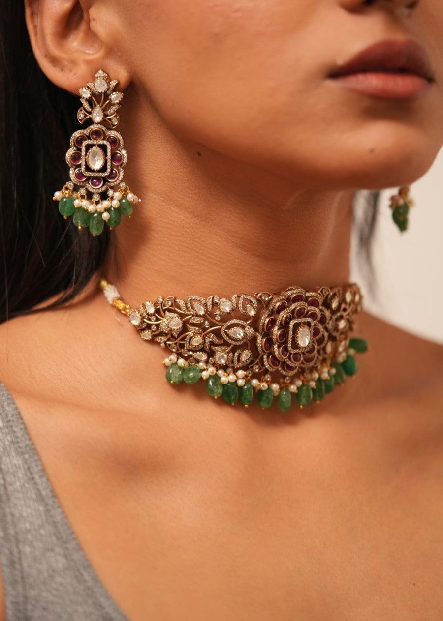 Traditional Kundan Choker Set for Women | Kundan Jewelry | Indian Jewelry | Pakistani Choker Set | Traditional Jewelry - Libasaa.com