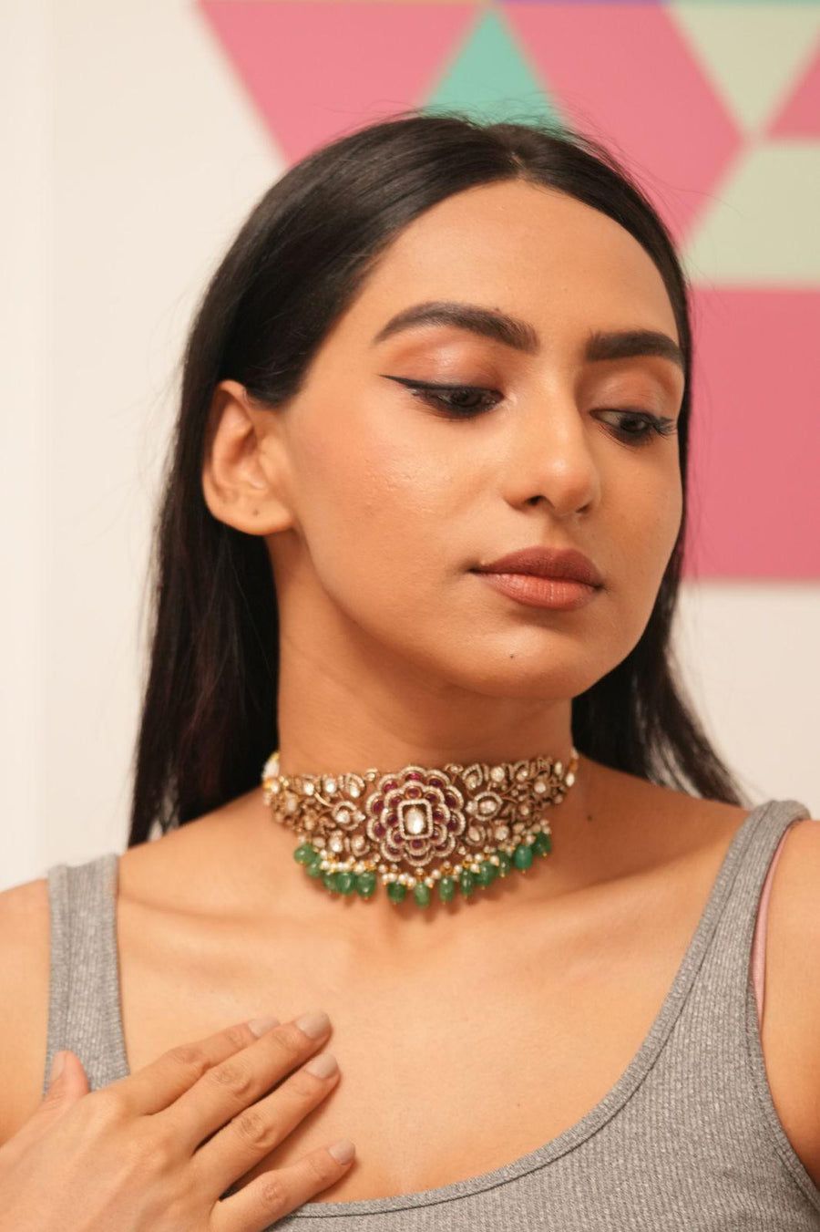 Traditional Kundan Choker Set for Women | Kundan Jewelry | Indian Jewelry | Pakistani Choker Set | Traditional Jewelry - Libasaa.com