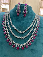Multi Layer Pink CZ Sapphire Necklace Chandelier Earrings Set | Kundan Jewelry | AD Jewelry | Indian Jewelry | Traditional Jewelry - Libasaa.com