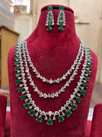 Multi Layer Pink CZ Sapphire Necklace Chandelier Earrings Set | Kundan Jewelry | AD Jewelry | Indian Jewelry | Traditional Jewelry - Libasaa.com