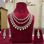 Multi Layer Pink CZ Sapphire Necklace Chandelier Earrings Set | Kundan Jewelry | AD Jewelry | Indian Jewelry | Traditional Jewelry - Libasaa.com