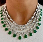 Multi Layer Pink CZ Sapphire Necklace Chandelier Earrings Set | Kundan Jewelry | AD Jewelry | Indian Jewelry | Traditional Jewelry - Libasaa.com