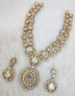 Indian Wedding Double Layer Polki Kundan Necklace Earrings Set | Kundan Jewelry | AD Jewelry | Indian Jewelry - Libasaa.com