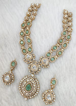 Indian Wedding Double Layer Polki Kundan Necklace Earrings Set | Kundan Jewelry | AD Jewelry | Indian Jewelry - Libasaa.com