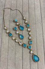 Bollywood Design Teardrop AD Necklace Earrings Set | Kundan Jewelry | AD Jewelry | Indian Jewelry | Traditional Jewelry - Libasaa.com