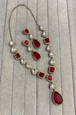 Bollywood Design Teardrop AD Necklace Earrings Set | Kundan Jewelry | AD Jewelry | Indian Jewelry | Traditional Jewelry - Libasaa.com