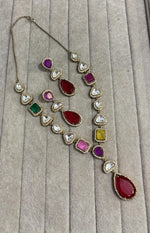 Bollywood Design Teardrop AD Necklace Earrings Set | Kundan Jewelry | AD Jewelry | Indian Jewelry | Traditional Jewelry - Libasaa.com