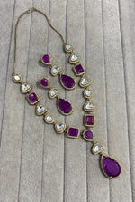 Bollywood Design Teardrop AD Necklace Earrings Set | Kundan Jewelry | AD Jewelry | Indian Jewelry | Traditional Jewelry - Libasaa.com