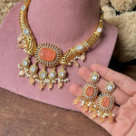 Meenakari JaipuriAD Kundan Necklace Earrings Set| Kundan Jewelry | AD Jewelry | Indian Jewelry - Libasaa.com