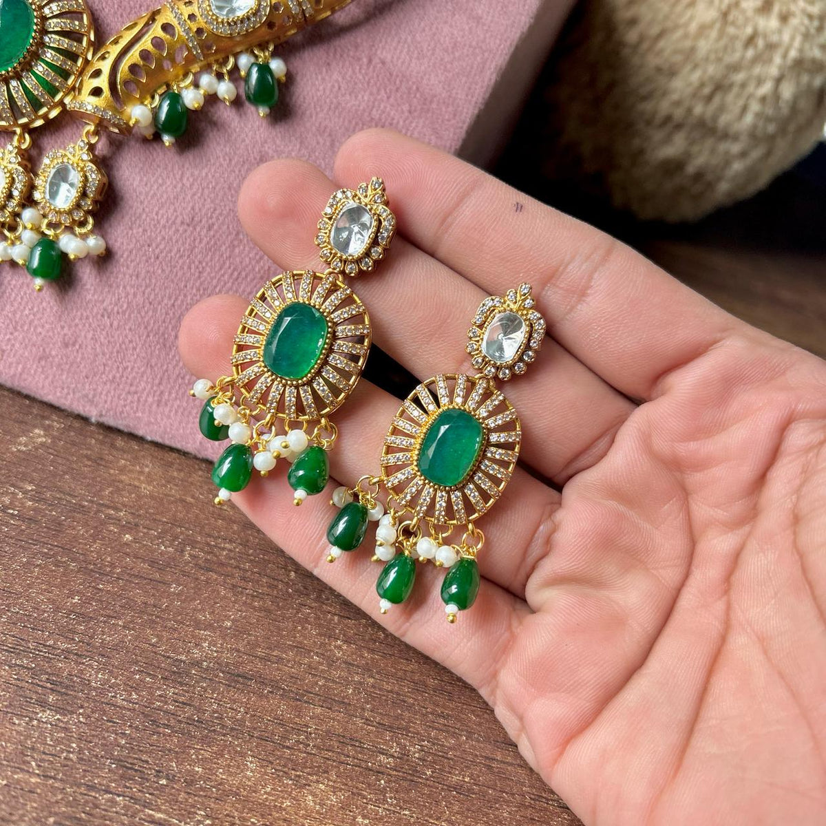Meenakari JaipuriAD Kundan Necklace Earrings Set| Kundan Jewelry | AD Jewelry | Indian Jewelry - Libasaa.com