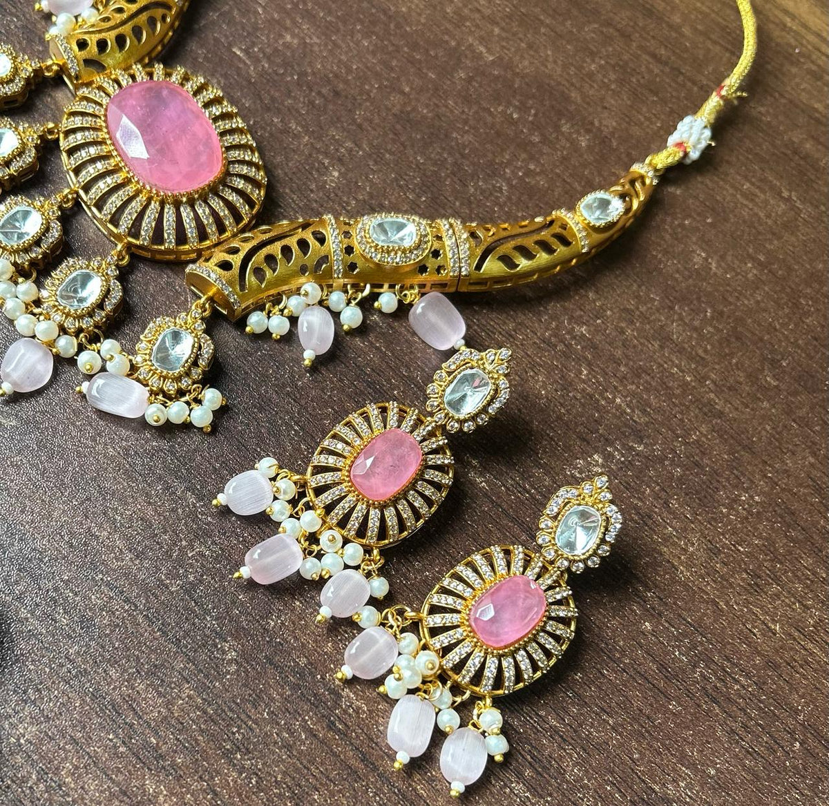 Meenakari JaipuriAD Kundan Necklace Earrings Set| Kundan Jewelry | AD Jewelry | Indian Jewelry - Libasaa.com