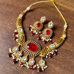 Meenakari JaipuriAD Kundan Necklace Earrings Set| Kundan Jewelry | AD Jewelry | Indian Jewelry - Libasaa.com