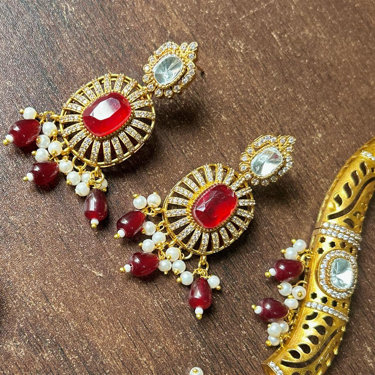 Meenakari JaipuriAD Kundan Necklace Earrings Set| Kundan Jewelry | AD Jewelry | Indian Jewelry - Libasaa.com