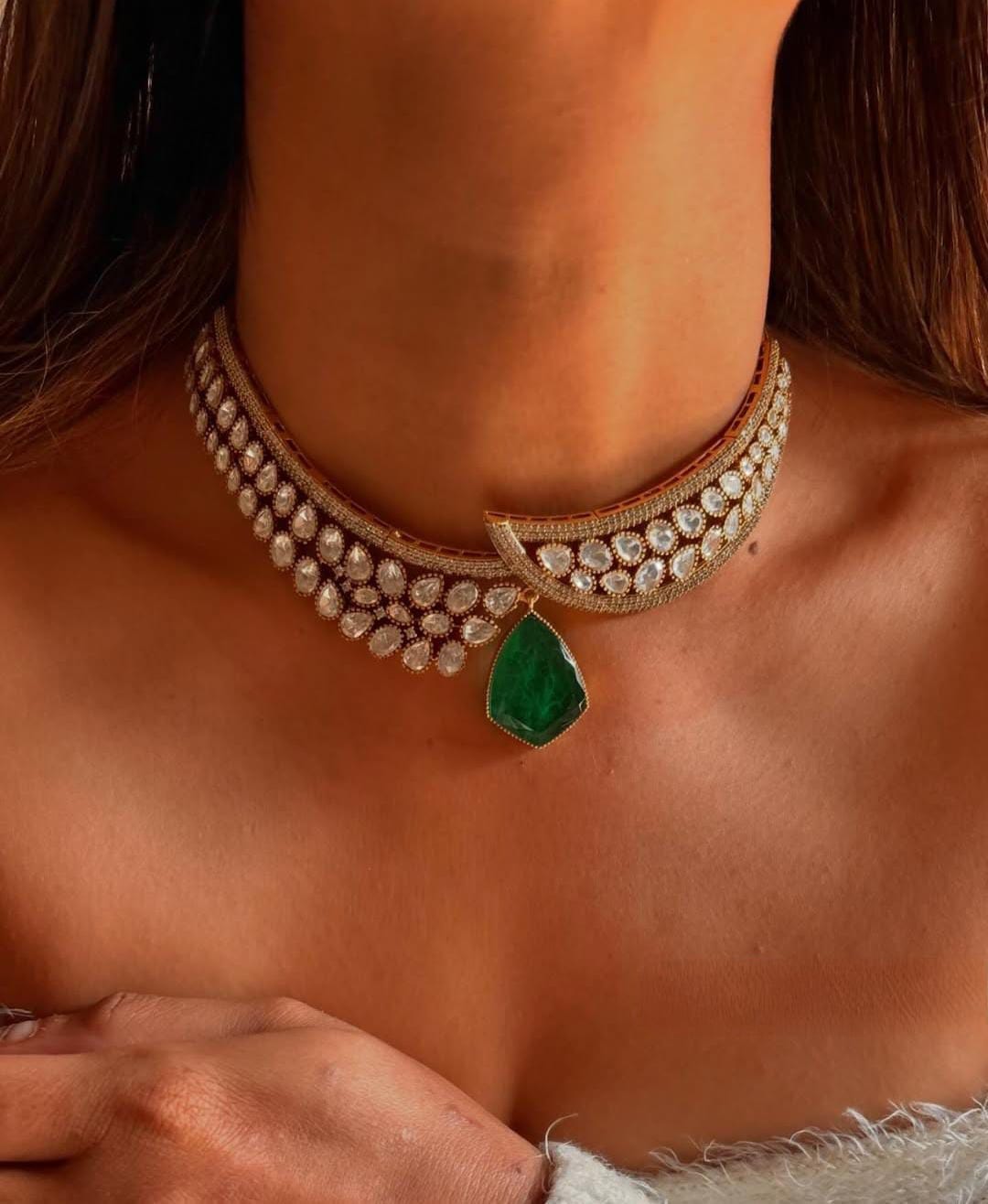 Sabyasachi Royal kundan polki choker earrings set for wedding | Kundan Jewelry | AD Jewelry | Indian Jewelry - Libasaa.com